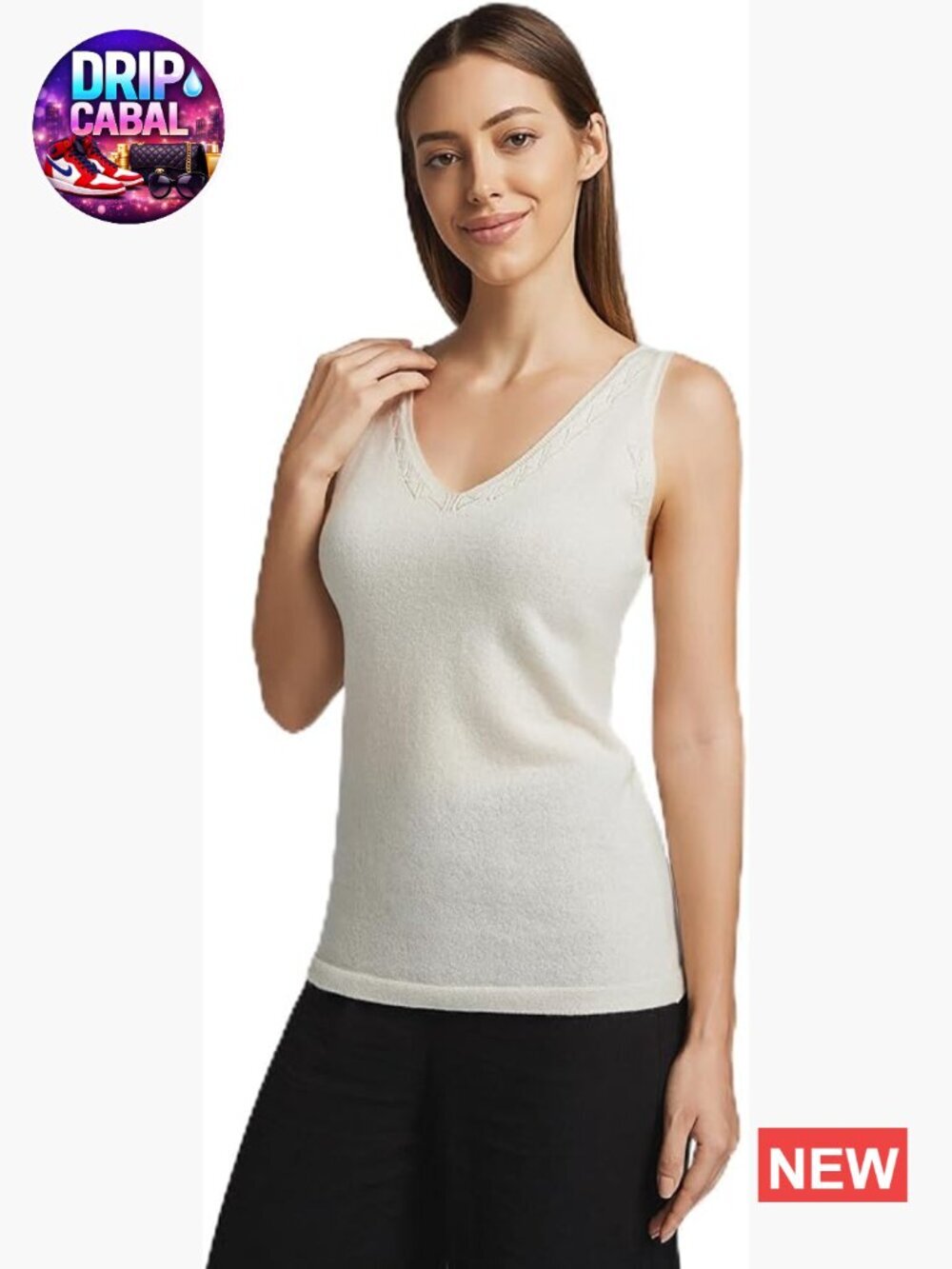 Sleeveless V-Neck Cashmere Camisole Tank Top